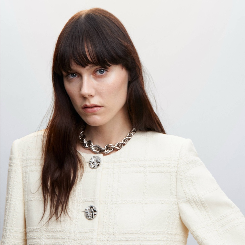 Mango Cream Checked Texture Jacket - Picture 2 of 9